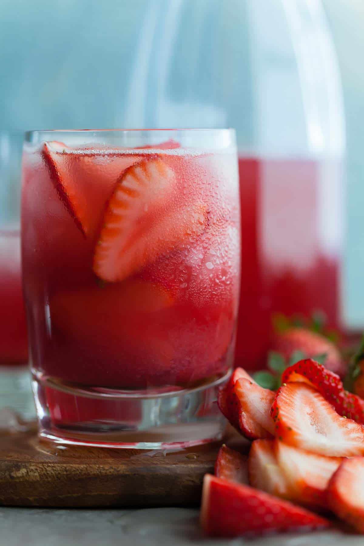 Strawberry Hibiscus Iced Tea Close Up in Glass