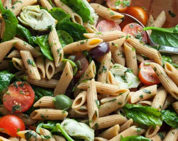 Artichoke Pasta Salad in Salad Bowl