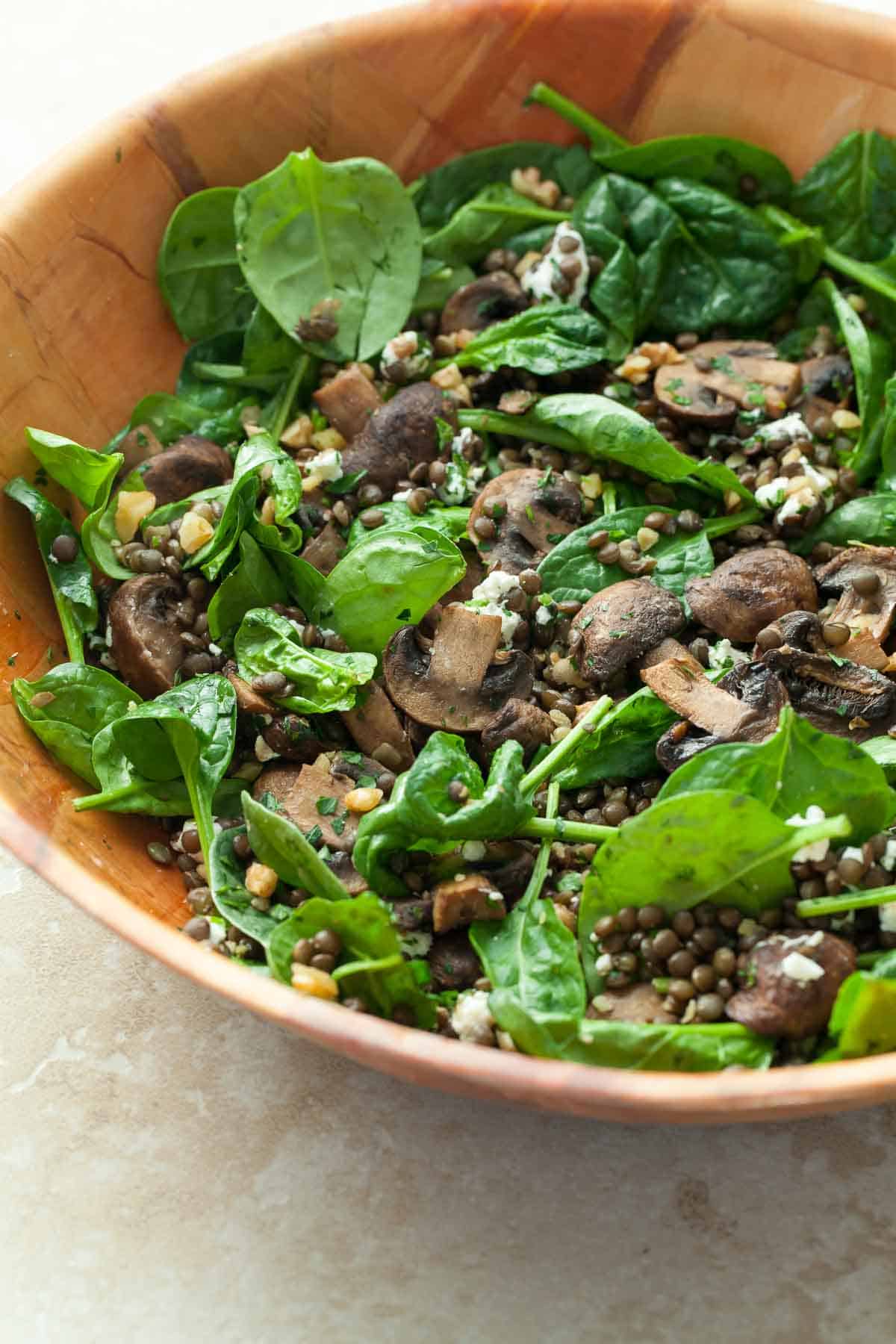 Black Lentil Salad in Wood Bowl