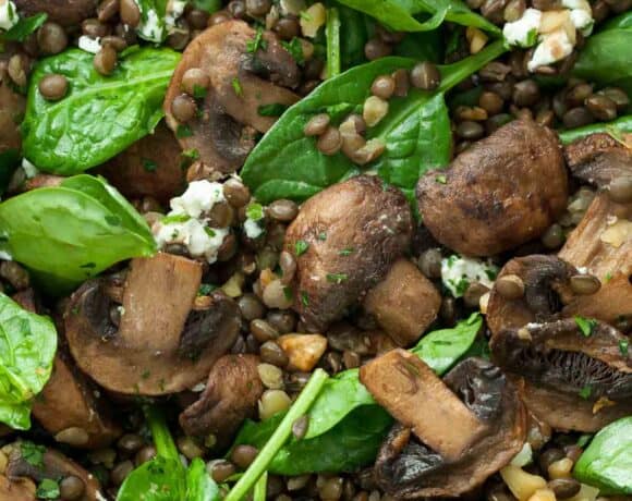 Black Lentil Spinach Salad Close Up