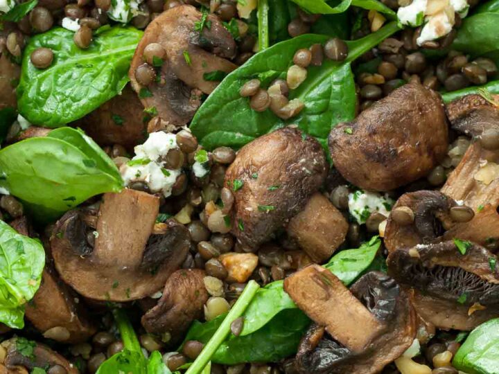 Black Lentil Spinach Salad Close Up