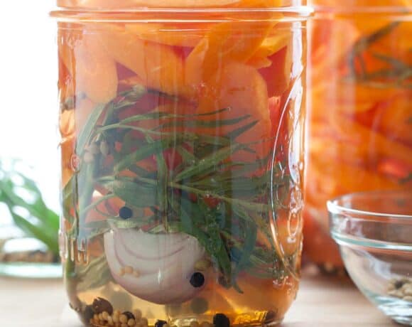 Quick Pickled Carrots Close Up in Jar