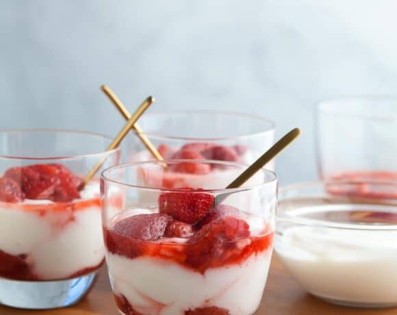 Roasted Strawberries with Yogurt in Cups