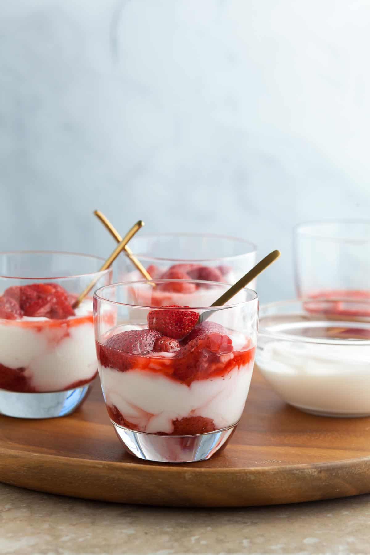 Roasted Strawberries with Yogurt in Cups