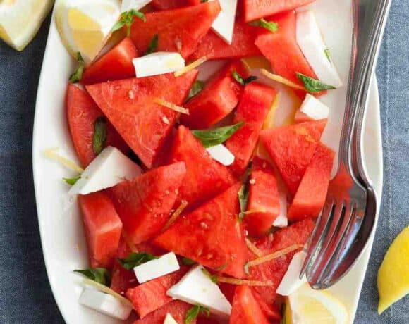 Watermelon Basil Salad on Platter