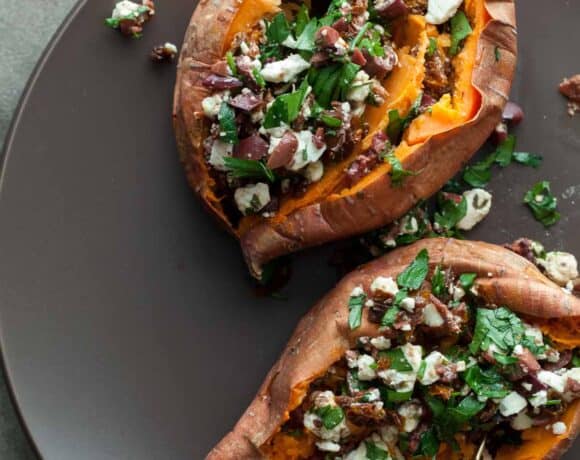 Baked Sweet Potato with Feta Top View