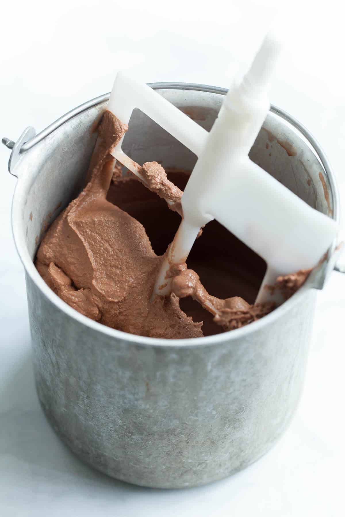 chocolate gelato in canister