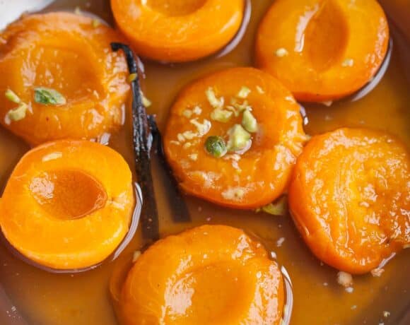 Poached Apricots in Wine Close Up
