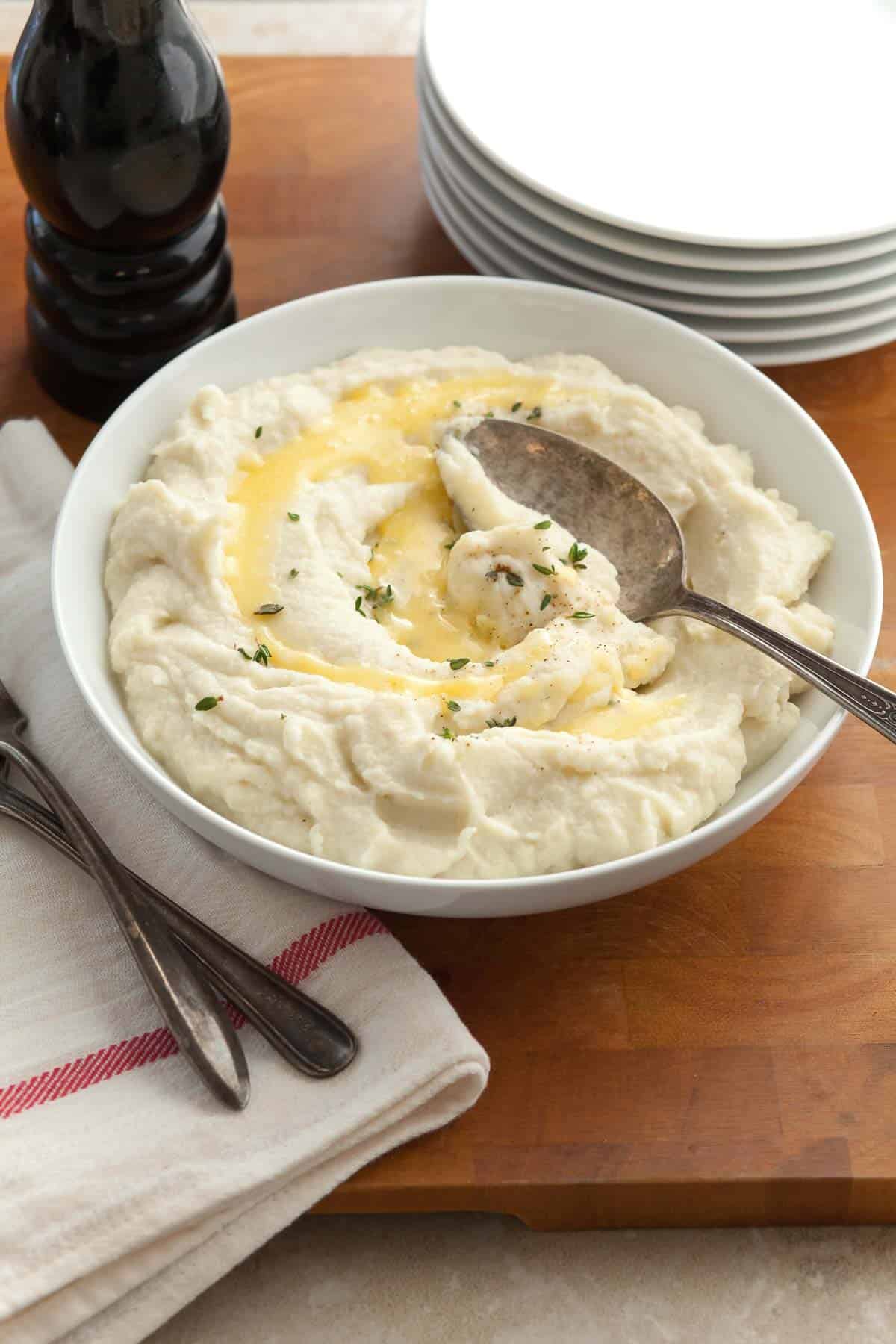 Vegetable Mash in Bowl with Spoon