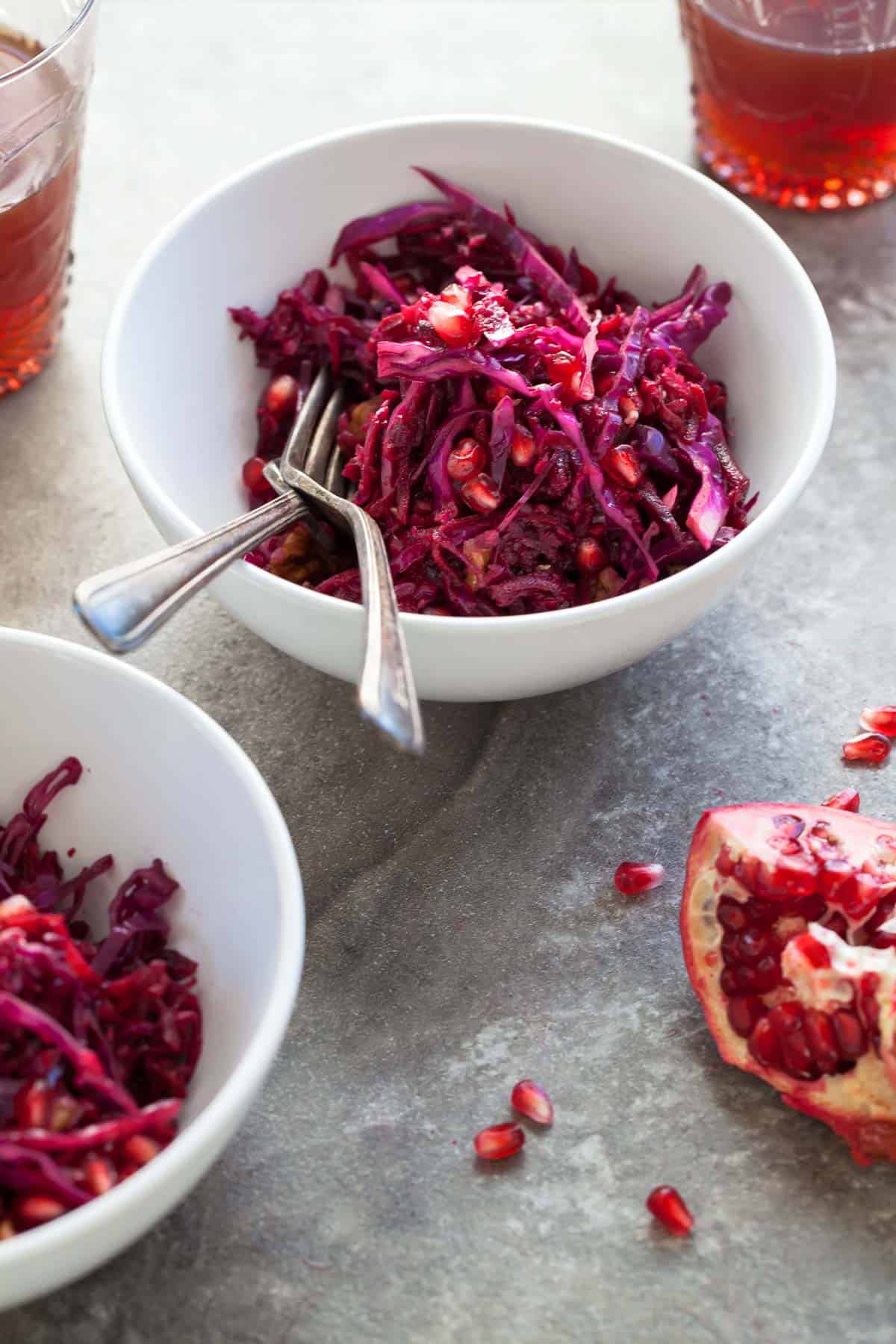 Beet Slaw in bowl with forks