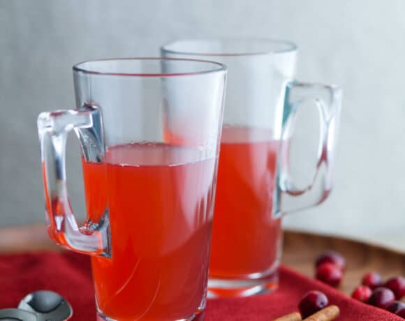 Hot Cranberry Tea in Mugs on Platter