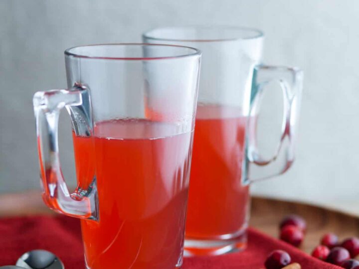 Hot Cranberry Tea in Mugs on Platter