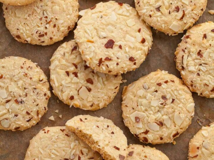 Crunchy Almond Cookies on on Sheet Pan