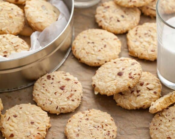 Crunchy Almond Cookies on Baking Sheet