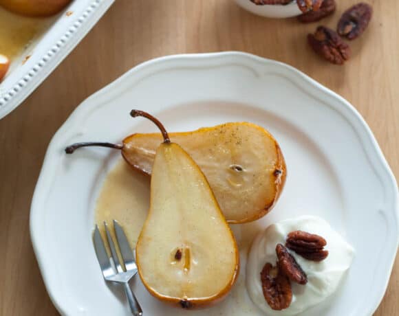 Honey Baked Pears on Plate