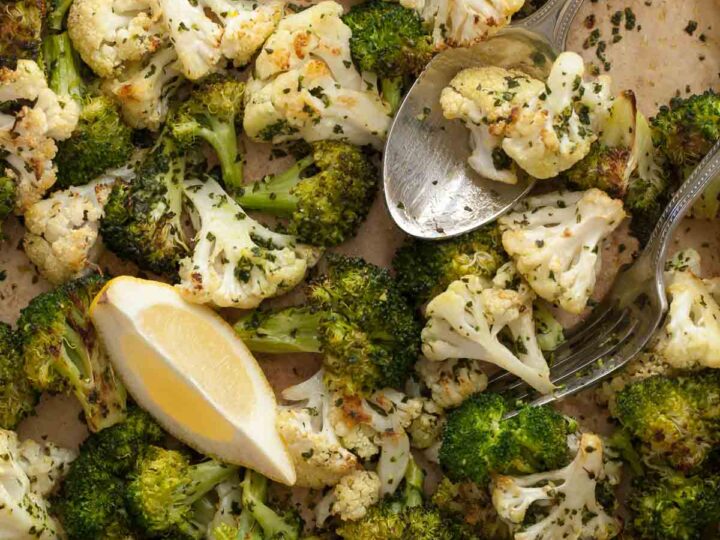 Roasted Cauliflower and Broccoli on Sheet Pan