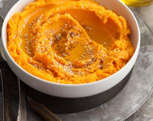 Sweet Potato Dip with Tahini and Sesame Seeds