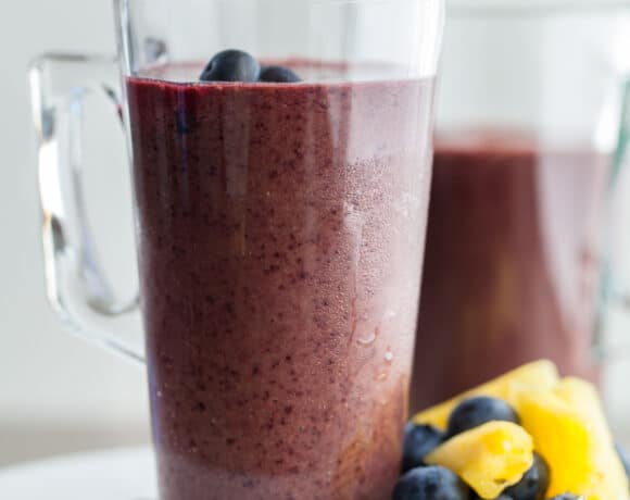 Vegan Pineapple Blueberry Smoothie in Glass