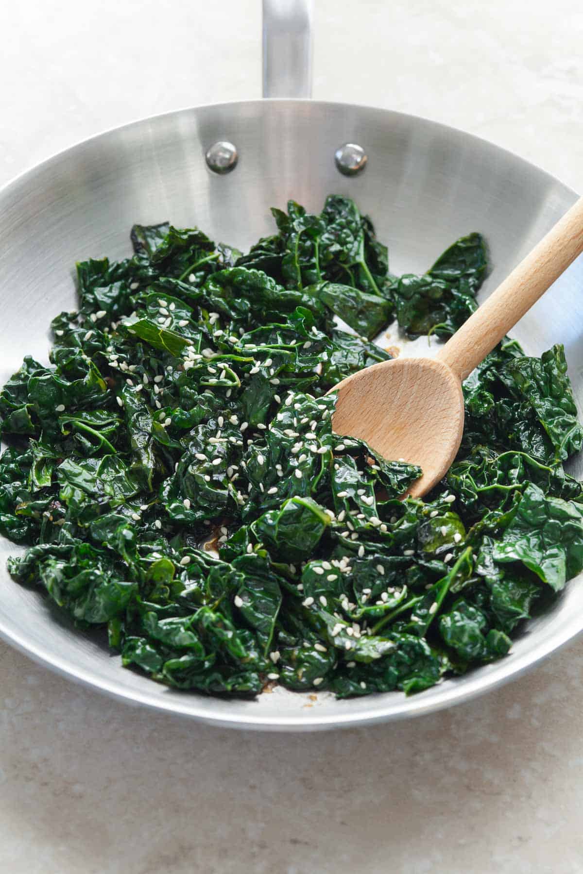 Sesame Sauteed Kale in Sauté Pan