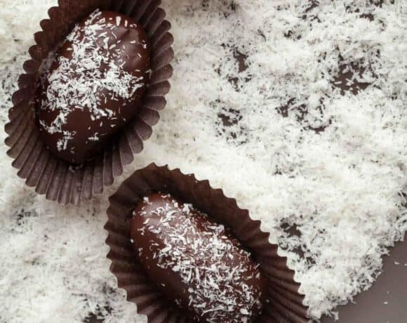 Chocolate Coconut Stuffed Dates Close Up