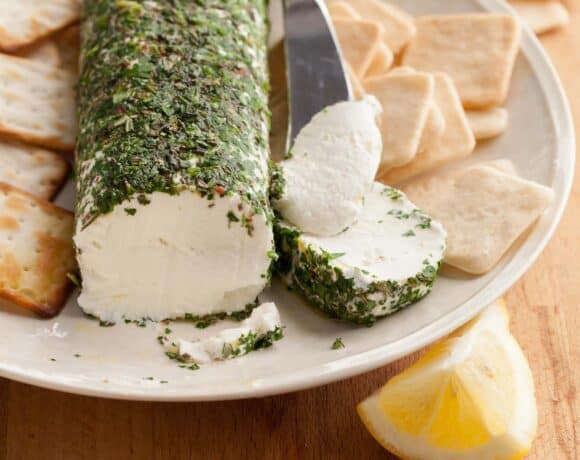 Goat Cheese with Fresh Herbs on Plate