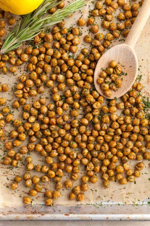 Easy Mediterranean Roasted Chickpeas | Snack or Salad Topping