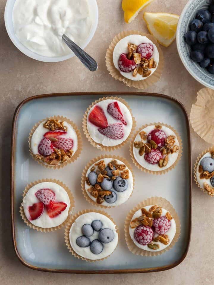 Frozen yogurt bites on plate