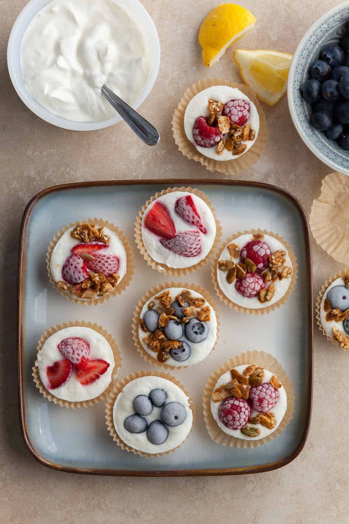 Frozen yogurt bites on plate