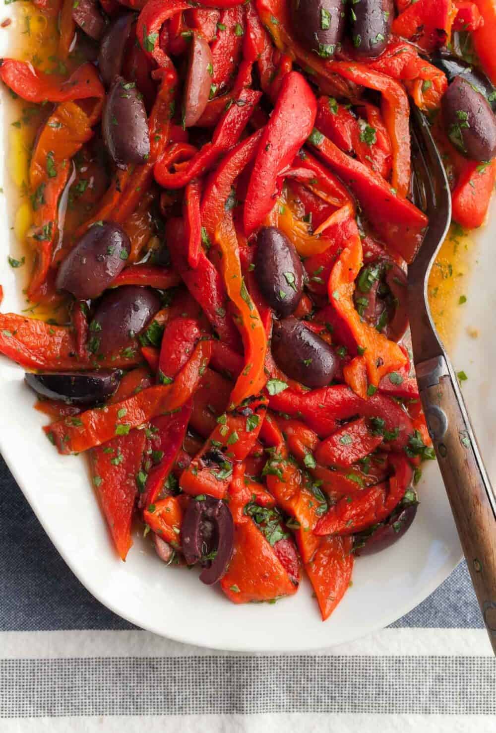 Roasted Red Pepper Salad on Plate with Fork