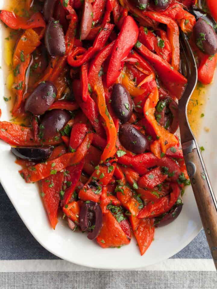 Roasted Red Pepper Salad on Plate with Fork