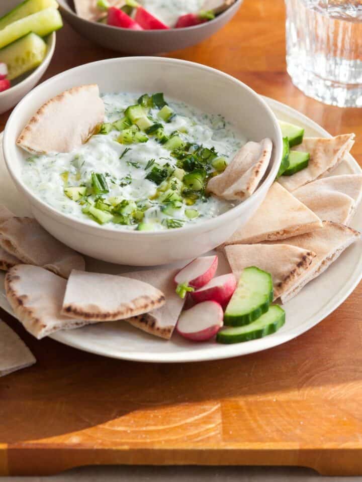 Vegan Tzatziki in Bowl with Cucumber