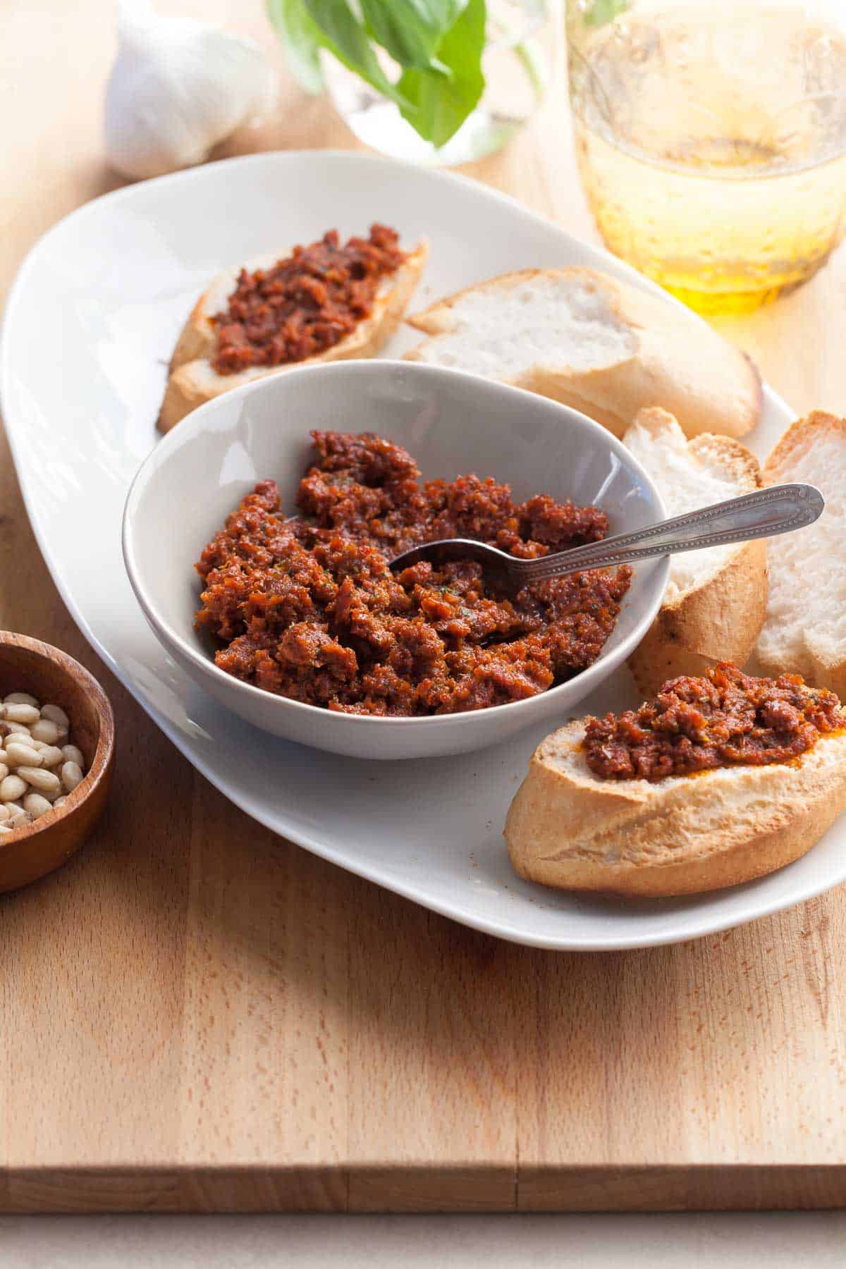 Sundried Tomato Spread in Bowl with Bread