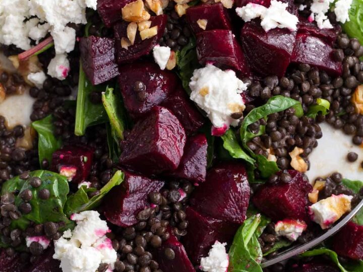 Beet & Beluga Lentil Salad with Goat Cheese Close Up