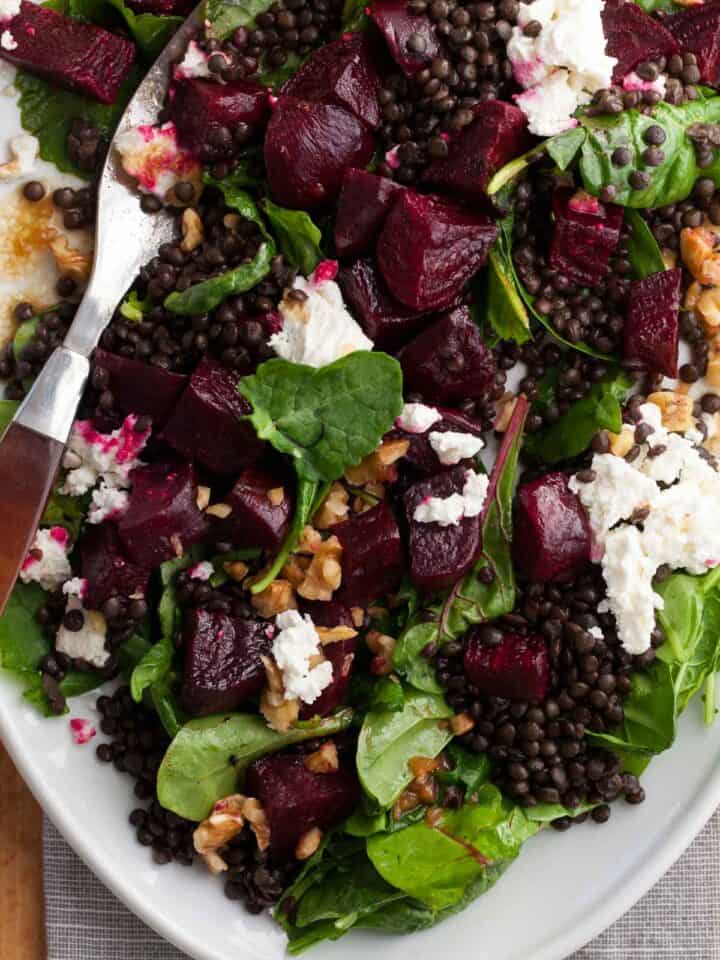 Beet and Lentil Salad on Plate with Fork