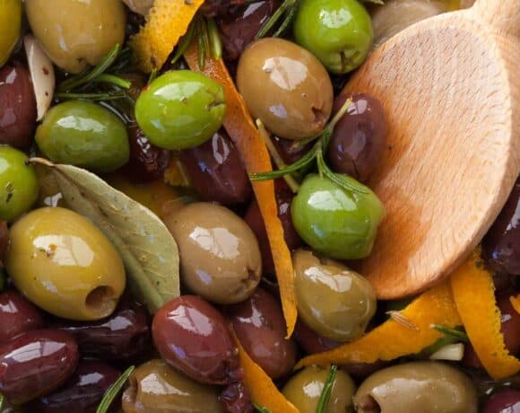 Citrus Marinated Olives Close Up View