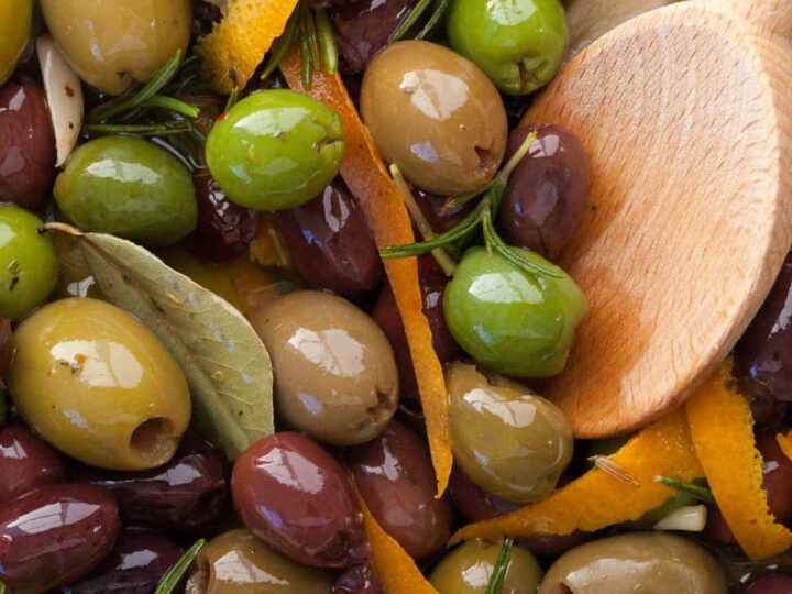 Citrus Marinated Olives Close Up View