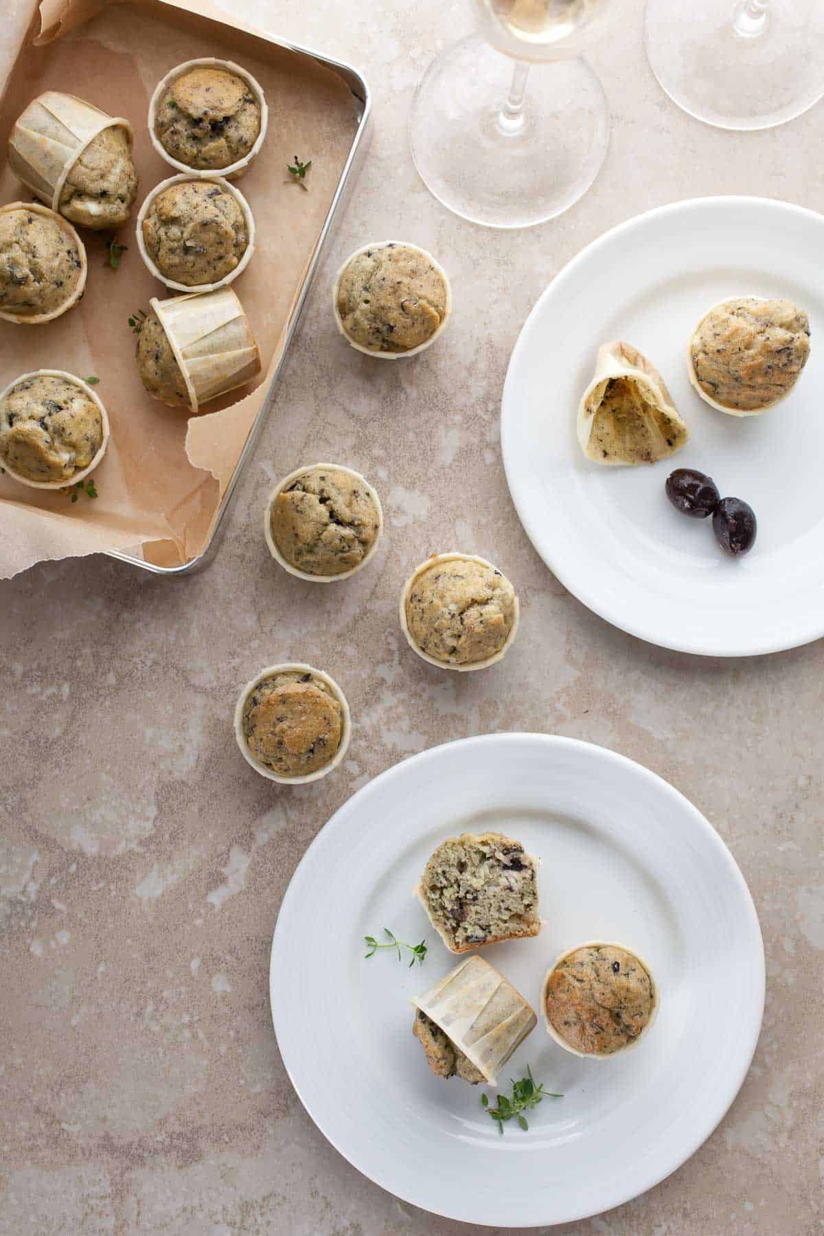 Easy savory gluten-free muffins with feta cheese and herbs served as an appetizer