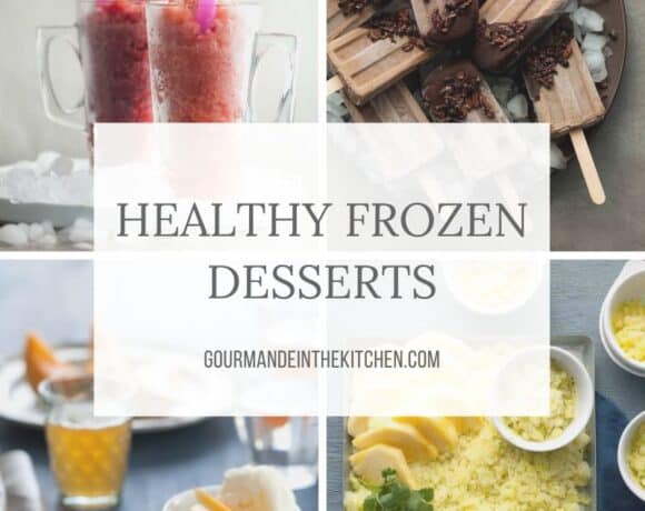 Healthy frozen treats including popsicles, yogurt bites, granitas, and fruit desserts for summer