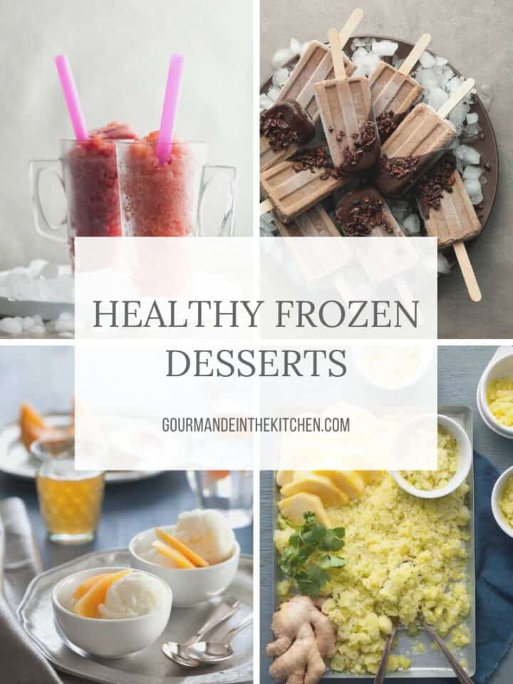 Healthy frozen treats including popsicles, yogurt bites, granitas, and fruit desserts for summer