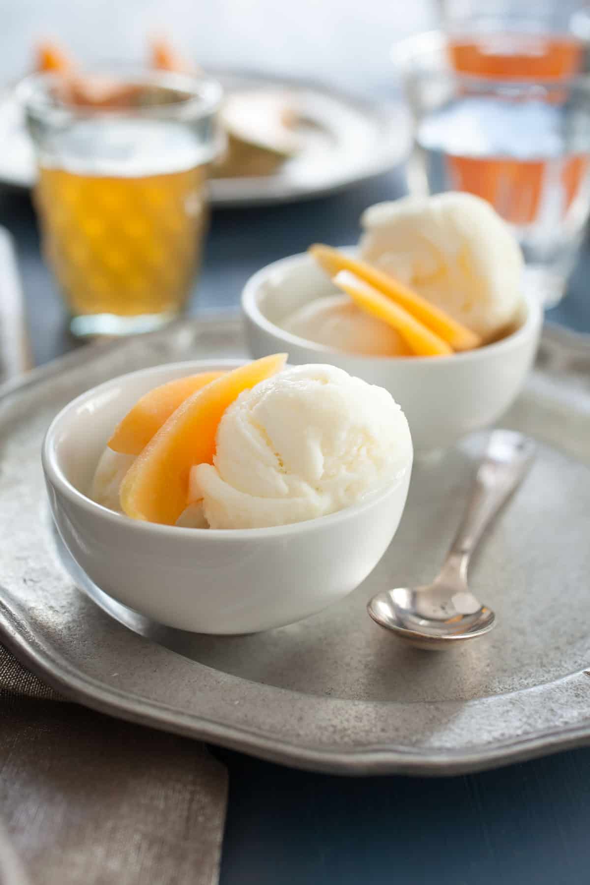 Close-up of honey frozen yogurt made with goat milk yogurt showing creamy texture