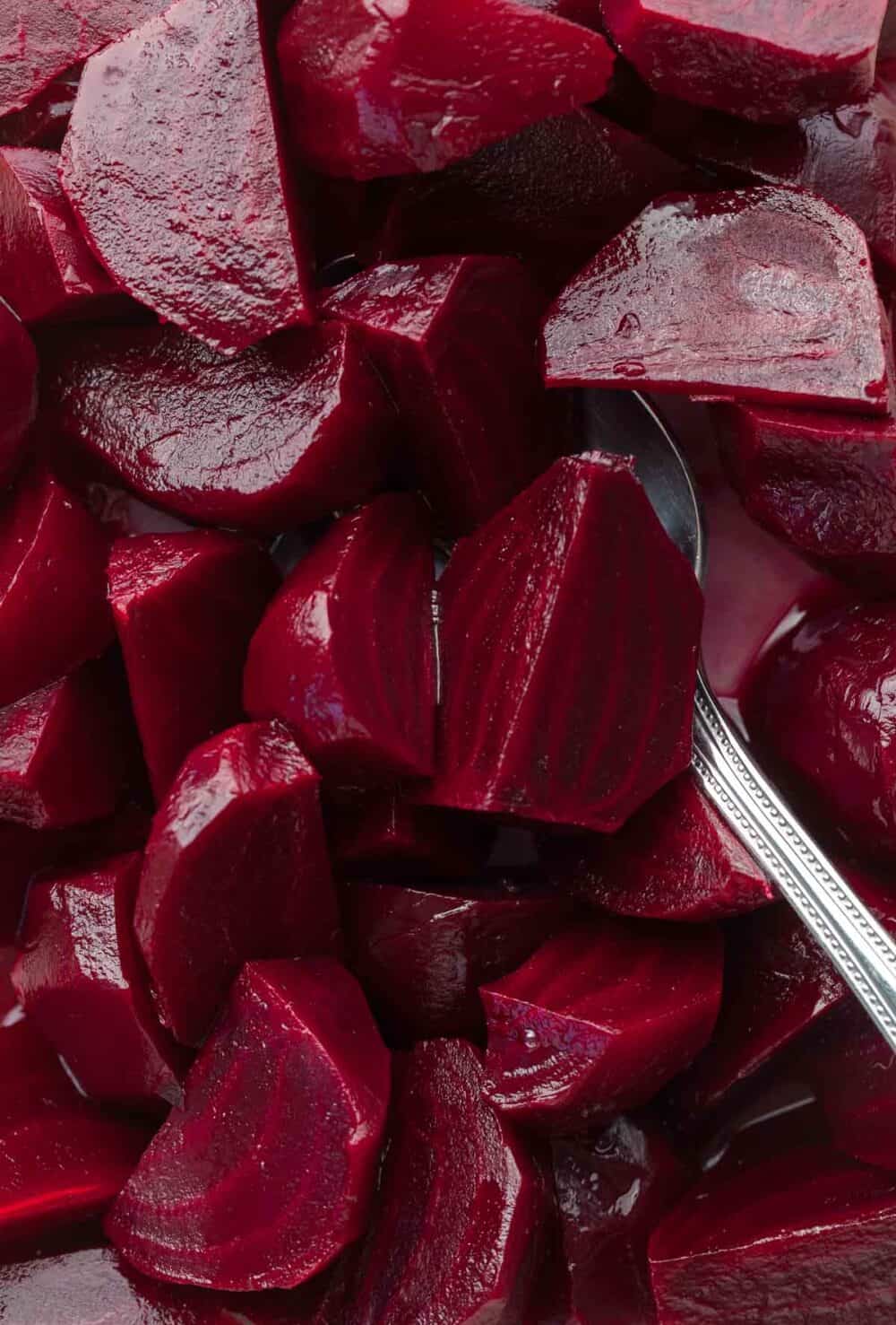 simple marinated roasted beets close up