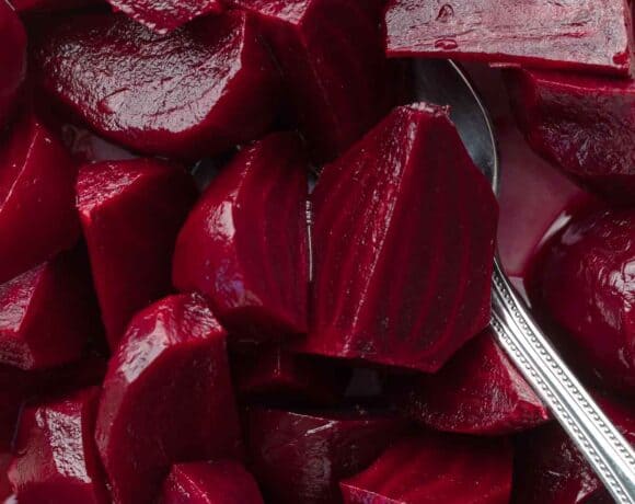 simple marinated roasted beets close up