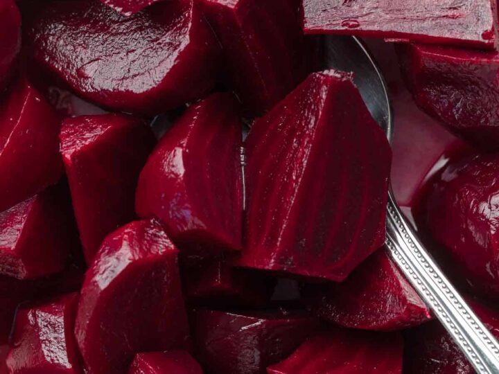 simple marinated roasted beets close up