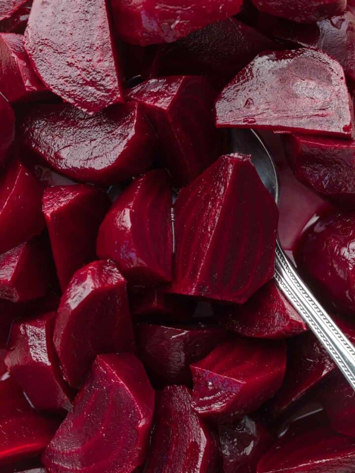 simple marinated roasted beets close up
