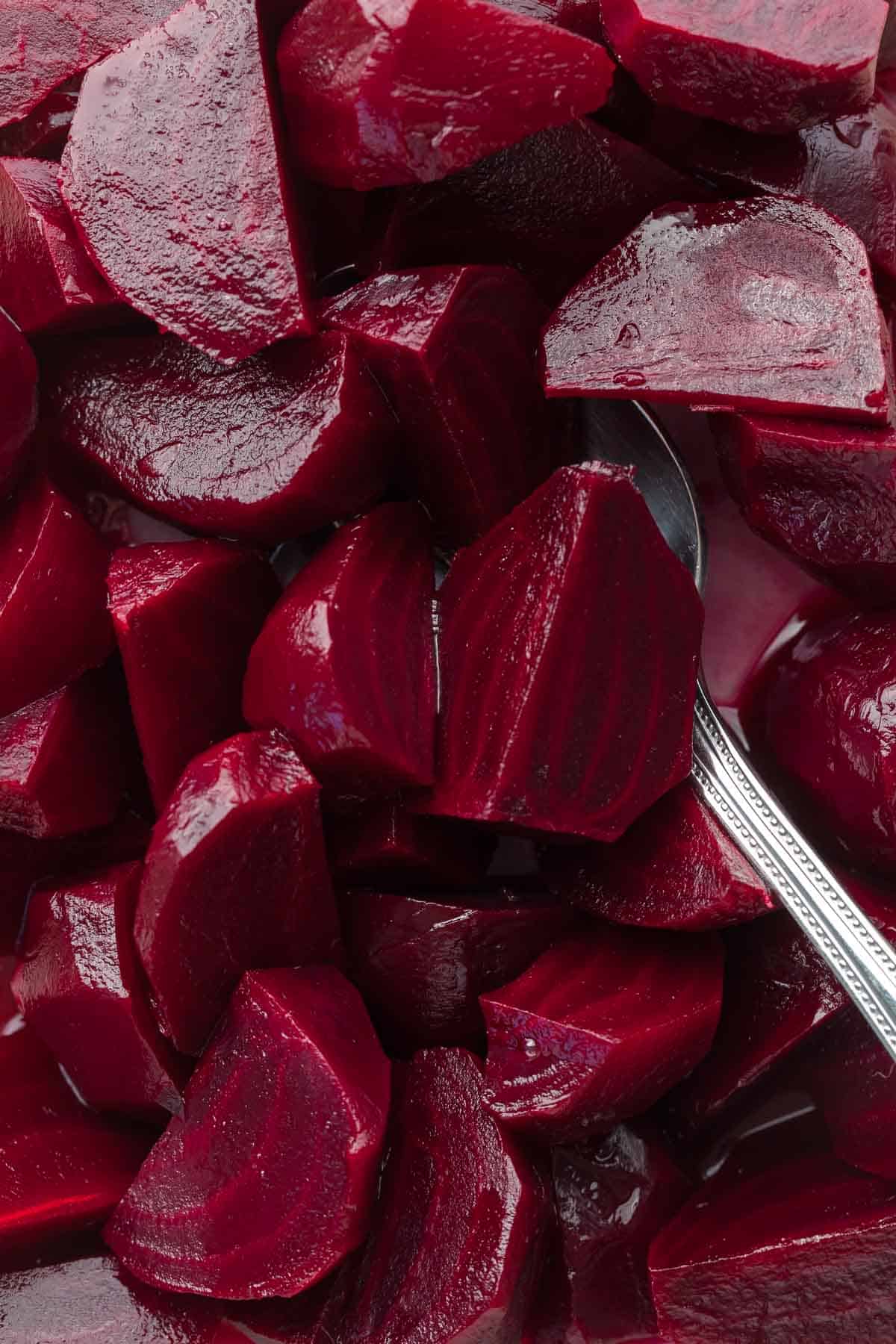 simple marinated roasted beets close up