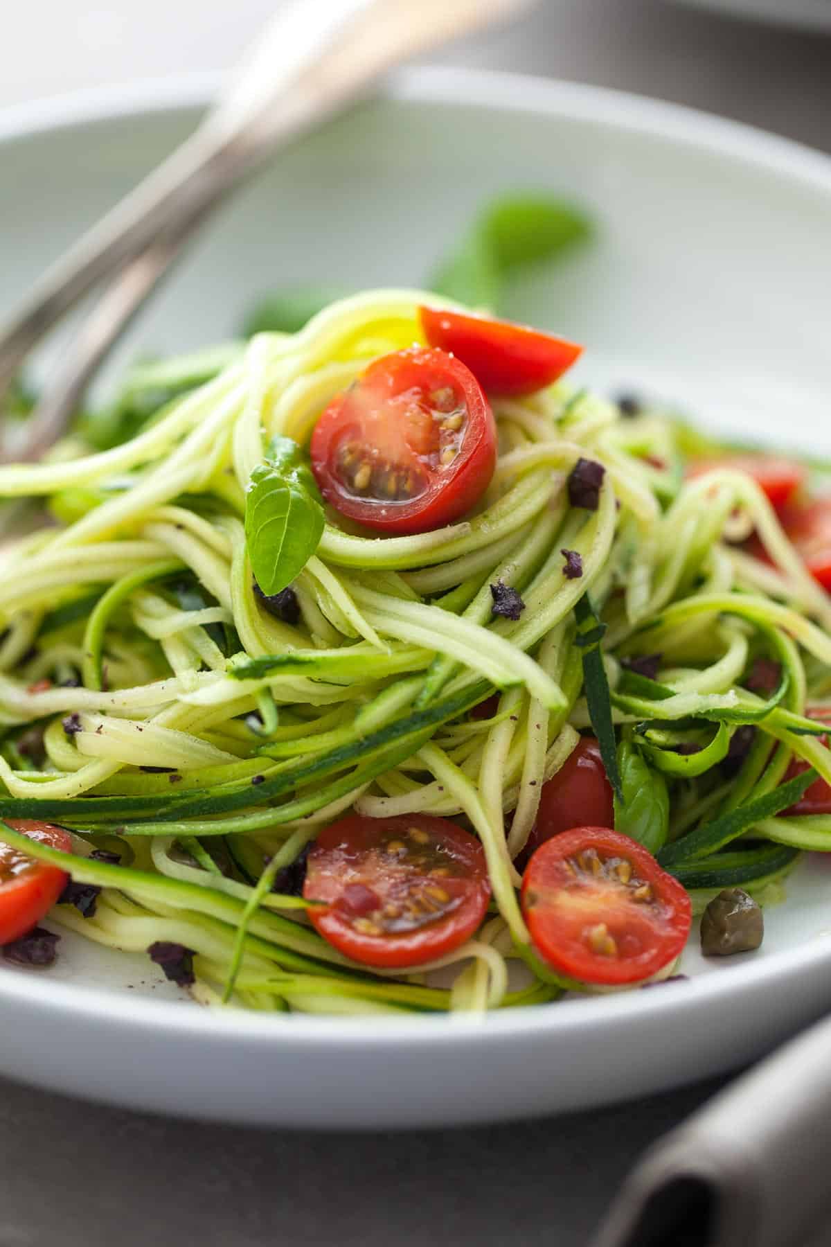 Mediterranean zucchini noodles made with fresh tomatoes