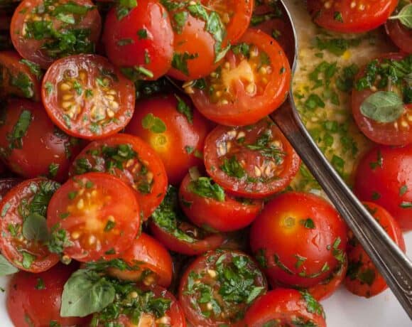 Marinated Cherry Tomatoes with Fresh Herbs Close Up