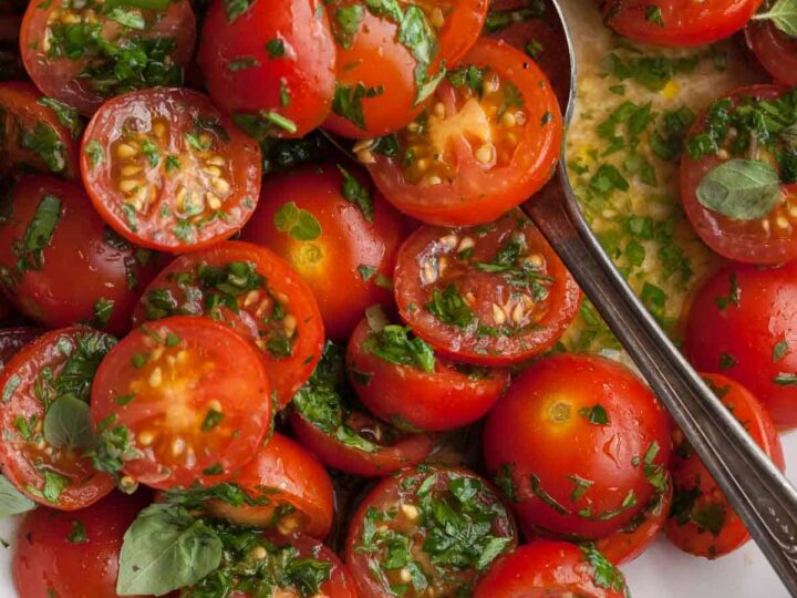 Marinated Cherry Tomatoes with Fresh Herbs Close Up