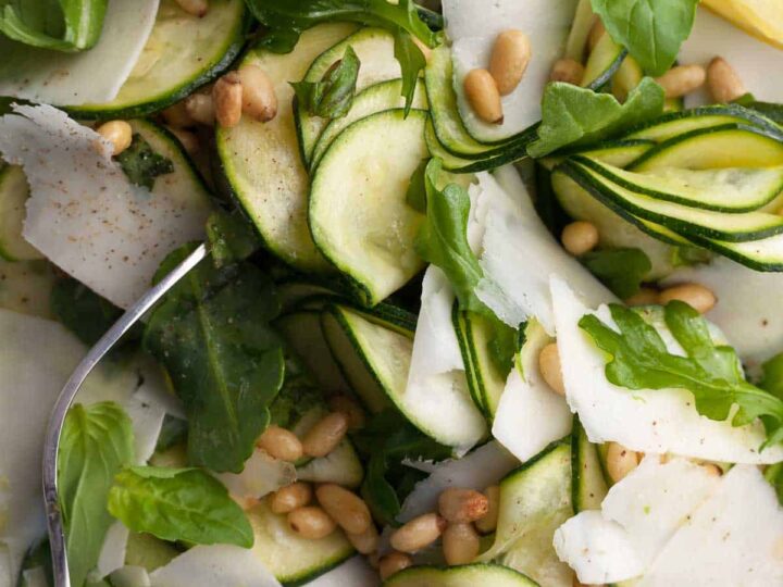 Raw Zucchini Salad with Lemon, Pine Nuts and Pecorino Close Up