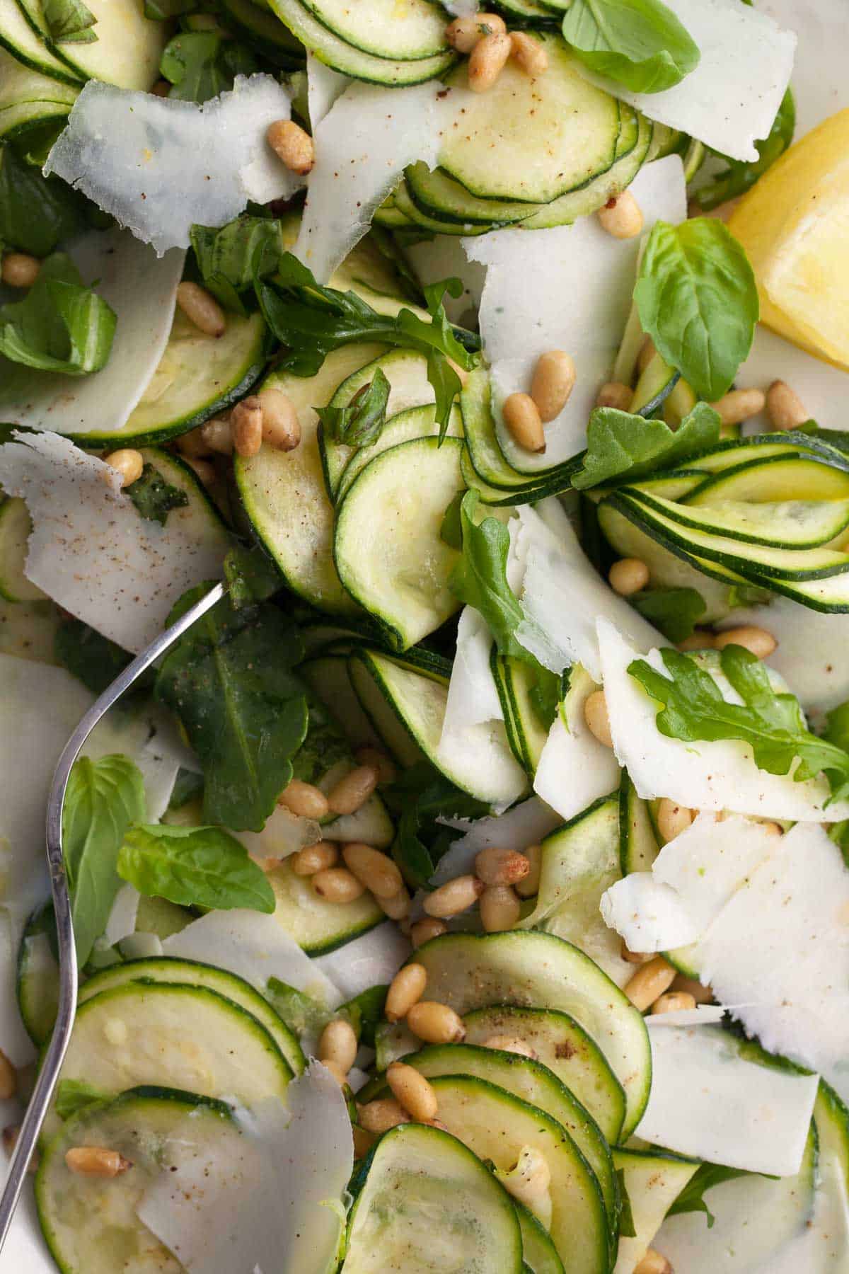 Raw Zucchini Salad with Lemon, Pine Nuts and Pecorino Close Up